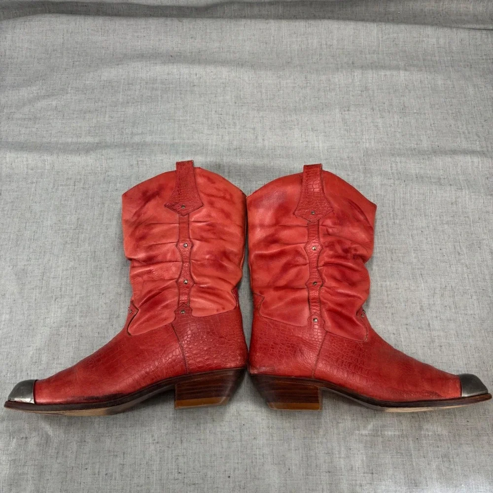 Vintage Paolo Fellicce Cowboy Boots Red Leather Slouchy Western Women's 9